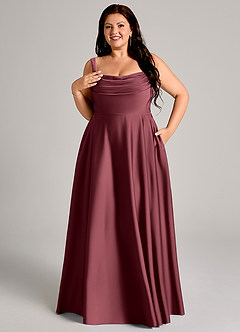 Azazie Shaude Brautjungfernkleider A-Linie Plissee Stretch-Satin Kleid Merlot image11