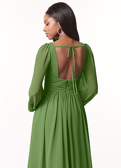 Azazie Norah Bridesmaid Dresses Basil A-Line V-Neck Long Sleeve Chiffon Dress image3