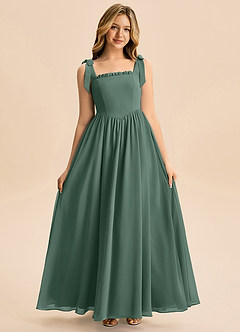 Azazie Delia Junior Abito A-Line in Chiffon Fiocco Muschio Marino image3