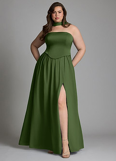 Azazie Cadence Bridesmaid Dresses Olive A-Line Corset Stretch Satin Convertible Dress image7