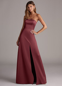 Azazie Wren Jurken voor bruidsmeisjes Converteerbaar Jurk van Stretch Satijn met A-Lijn Strapless Merlot image3