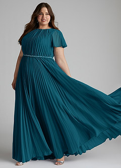 Azazie Kara Bescheidene Brautjungfernkleider A-Linie Plissee Chiffon Bodenlänge Kleid image10