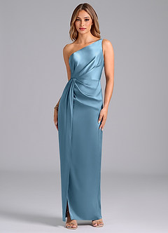 Azazie Naria Brautjungfernkleider Etui One-Shoulder Stretch-Satin Kleid Stahlblau image1