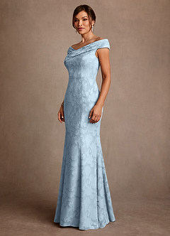 Azazie Aberdeen Mother of the Bride Dresses Sky Blue Sheath Pleated Floral Burnout Dress image4
