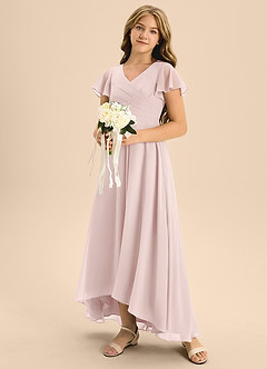 Azazie Induh Junior Blushing Pink A-Line Pleated Chiffon Dress image2