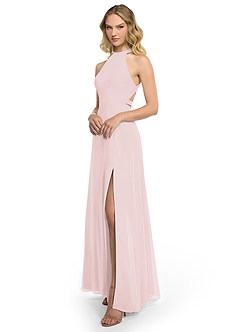 Azazie Clarice Bridesmaid Dresses Blushing Pink A-Line Halter Chiffon Dress image2