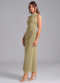 Azazie Evadne Bridesmaid Dresses Moss Green Sheath Pleated Chiffon Dress image4