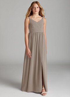 Azazie Chanel Junior Vestido de Gris Pardo de Gasa de Corte en A con Escote de Corazón image1