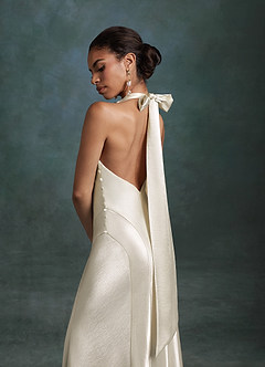 Azazie Autumn Wedding Dresses Antique White Mermaid High Neck Charmeuse Dress image6