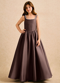 Azazie Enid Girls Formal Flower Girl Dresses Ganache A-Line Beaded Stretch Satin Dress image4