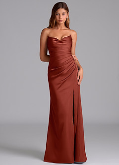 Azazie Claudelle At-home Try On Dresses Dusty Blue Mermaid Strapless Stretch Satin Dress image6