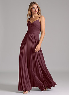 Azazie Vini Abiti da Damigella Abito A-Line in Raso Elasticizzato Plissettato Sangria image5