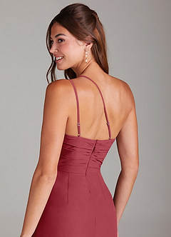 Azazie Eren 신부 들러리 드레스 인어 한쪽 어깨 쉬폰 발목 길이 드레스 image2