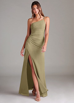 Azazie Eren Brautjungfernkleider Etui One-Shoulder Chiffon Kleid Moosgrün image1