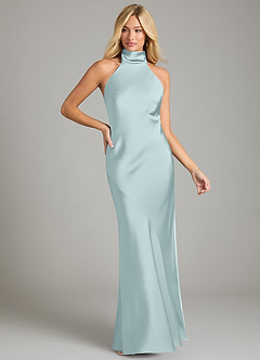 Azazie Velli Bridesmaid Dresses Mist Mermaid High Neck Stretch Satin Dress image3