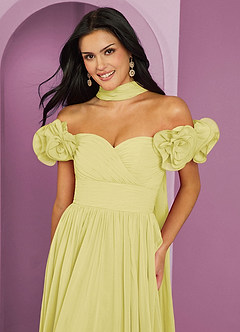 Barbie ♥ Azazie Bridesmaid Dresses Lemon Sorbet A-Line Off the Shoulder Chiffon Convertible Dress image5