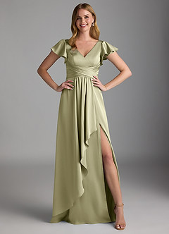 Azazie Omari Bridesmaid Dresses Pistachio A-Line Stretch Satin Dress image6