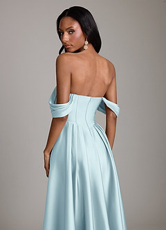 Azazie Loisa Abiti da Damigella Abito A-Line in Raso Elasticizzato a Spalla Scoperta Nuvola Blu image4