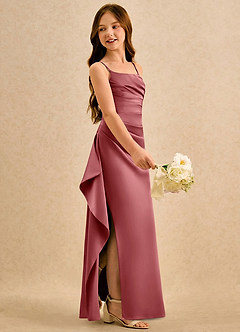 Azazie Cannoli Girls Formal Flower Girl Dresses Antique Rose A-Line Pleated Matte Satin Dress image4