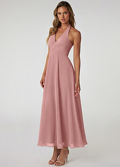 Azazie Tessie 신부 들러리 드레스 A라인 주름진 쉬폰 발목 길이 드레스 image3