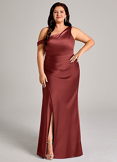 Azazie Madelyn Robes de demoiselle d'honneur Robe Sirène Convertible en Satin extensible Asymétrique Terracotta image9