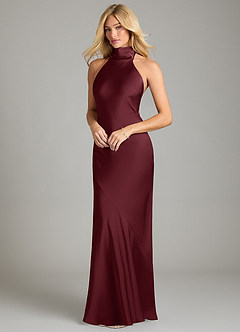 Azazie Velli Bridesmaid Dresses Cabernet Mermaid High Neck Stretch Satin Dress image1