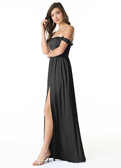 Azazie Morana Vestidos de damas de honor Vestido de Negro de Satén Elástico de Corte en A Convertible con Vestidos sin tirantes image4