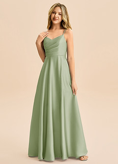 Azazie Rumi Junior Linia A Pofałdowany Satyna elastyczna Długość podłogi Młodsza druhna Sukienka image3