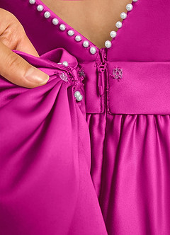 Azazie Dumpling Robe Demoiselle D'honneur Fillette Robe Trapèze en Mat Satiné Arc Fuchsia image7