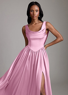 Azazie Novi Bridesmaid Dresses Candy Pink A-Line with Pockets Stretch Satin Dress image3