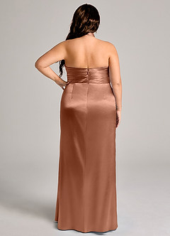 Azazie Jemma At-home Try On Dresses Dusty Blue Sheath Pleated Metallic Satin Dress image9