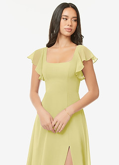 Azazie Bondi Jurken voor bruidsmeisjes Jurk van Chiffon met A-Lijn Geruffeld Citroensorbet image6