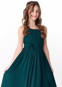 Azazie Astrid Junior Pine A-Line Floral Chiffon Dress image1