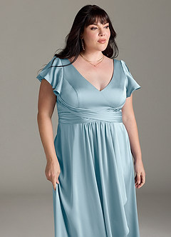 Azazie Omari Brautjungfernkleider A-Linie Stretch-Satin Kleid Stimmungsvolles Blau image12