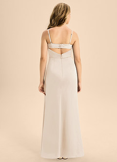 Azazie Renna Junior Jurk van Stretch Satijn met A-Lijn Geplooid Wit Albast image2