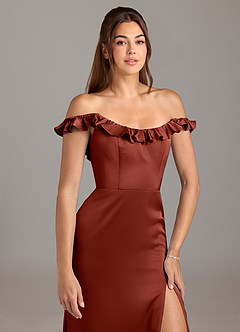 Azazie Callie Brautjungfernkleider Wandelbar A-Linie Gestreift Stretch-Satin Kleid Terrakotta image8