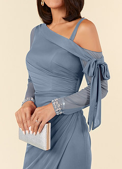 Azazie Marna Mother of the Bride Dresses Twilight Sheath One Shoulder Mesh Dress image4
