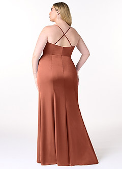 Azazie Marzia Brautjungfernkleider Etui Kutte Gefaltet Stretch-Satin Kleid Lehm image8
