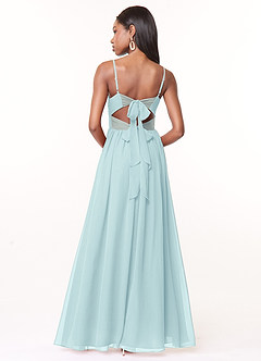 Azazie Zeya Bridesmaid Dresses Sea Glass A-Line V-Neck Pleated Chiffon Dress image3