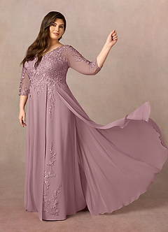 Azazie Noella Abiti per la Madre della Sposa Abito A-Line in Chiffon con Scollo a V in Pizzo Rosa Polverosa image11