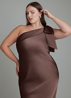 Azazie Yuanna Bridesmaid Dresses Ganache Mermaid One Shoulder Stretch Satin Dress image10