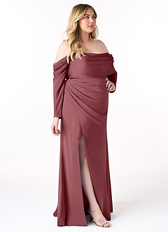 Azazie Hallie Bridesmaid Dresses Desert Rose Sheath Off-The-Shoulder Long Sleeve Stretch Satin Convertible Dress image11