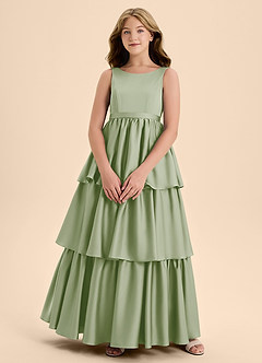 Azazie Meadowyn Junior Dusty Sage A-Line Bow Stretch Satin Dress image5