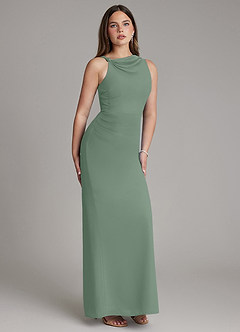 Azazie Charice Bridesmaid Dresses Silver Sage Sheath Pleated Chiffon Dress image4