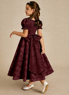 Azazie Joss Abiti da Ragazza di Fiori Abito A-Line in Burnout Floreale Con Maniche Cabernet image2