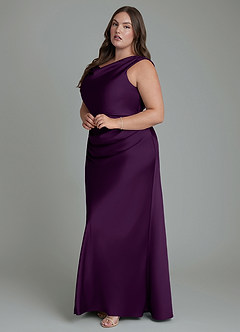 Azazie Kieryn Vestidos de damas de honor Vestido Uva de Satén Elástico de Corte Sirena con Plisado image10
