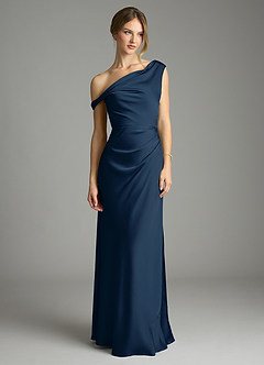 Azazie Emerson Brudtärnklänningar Klä av Sjöjungfru i Stretch Satin Av axeln Mörk Marinblå image3