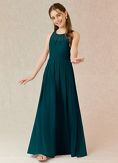 Azazie Bibiane Junior Pine A-Line Pleated Chiffon Dress image7