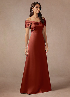 Azazie Amelia Mother of the Bride Dresses Terracotta A-Line Off the Shoulder Stretch Satin Dress image4