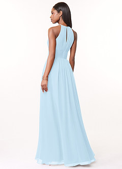 Azazie Bonnie Robes de demoiselle d'honneur Robe Trapèze en Mousseline de soie Trou de serrure froncé Bleu Ciel image2